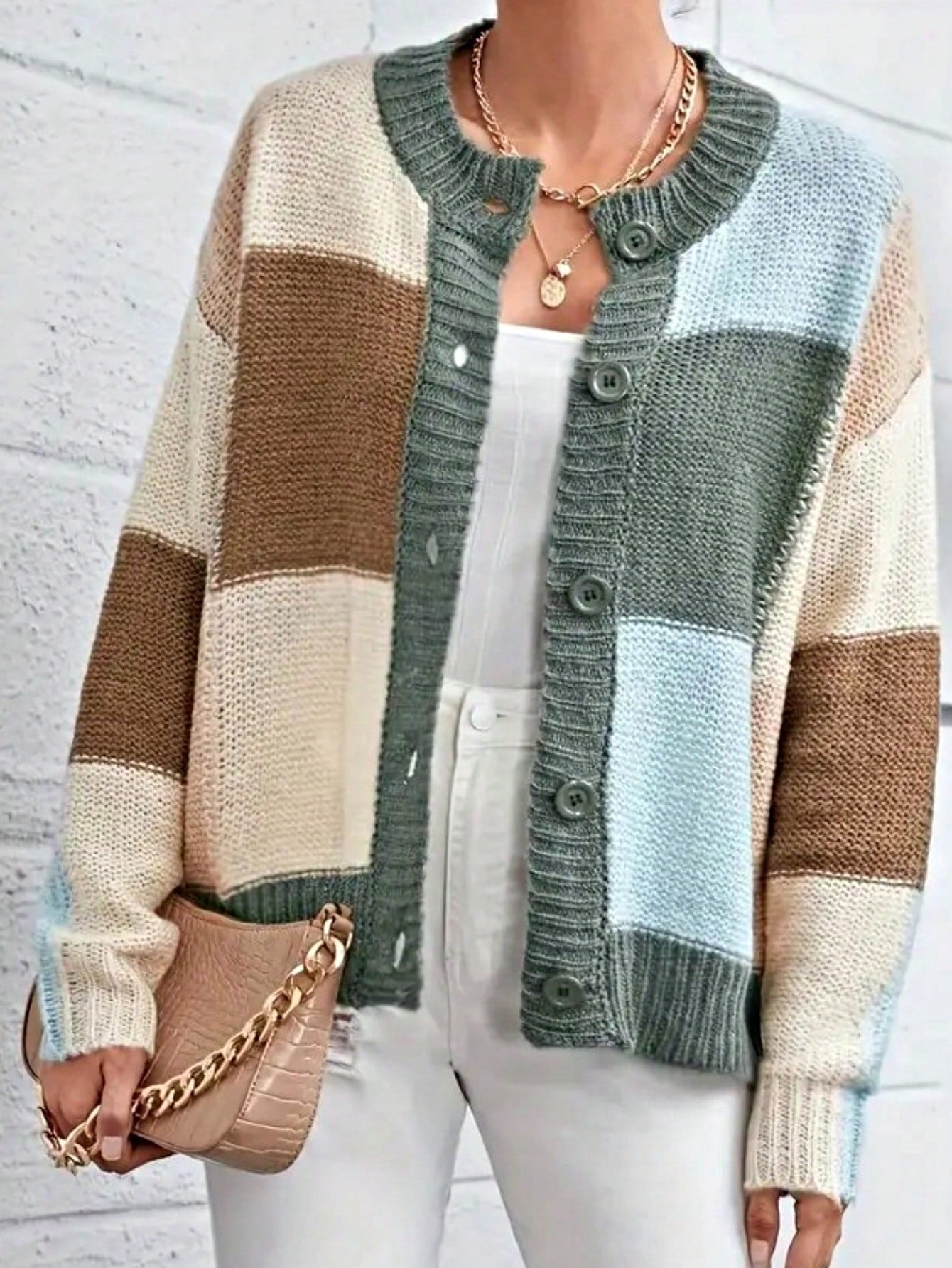 Boho Retro Vintage 60's Floral  Button Front Cable Knit Pocketed Green Khaki Applique Cropped Sweater Cardigan