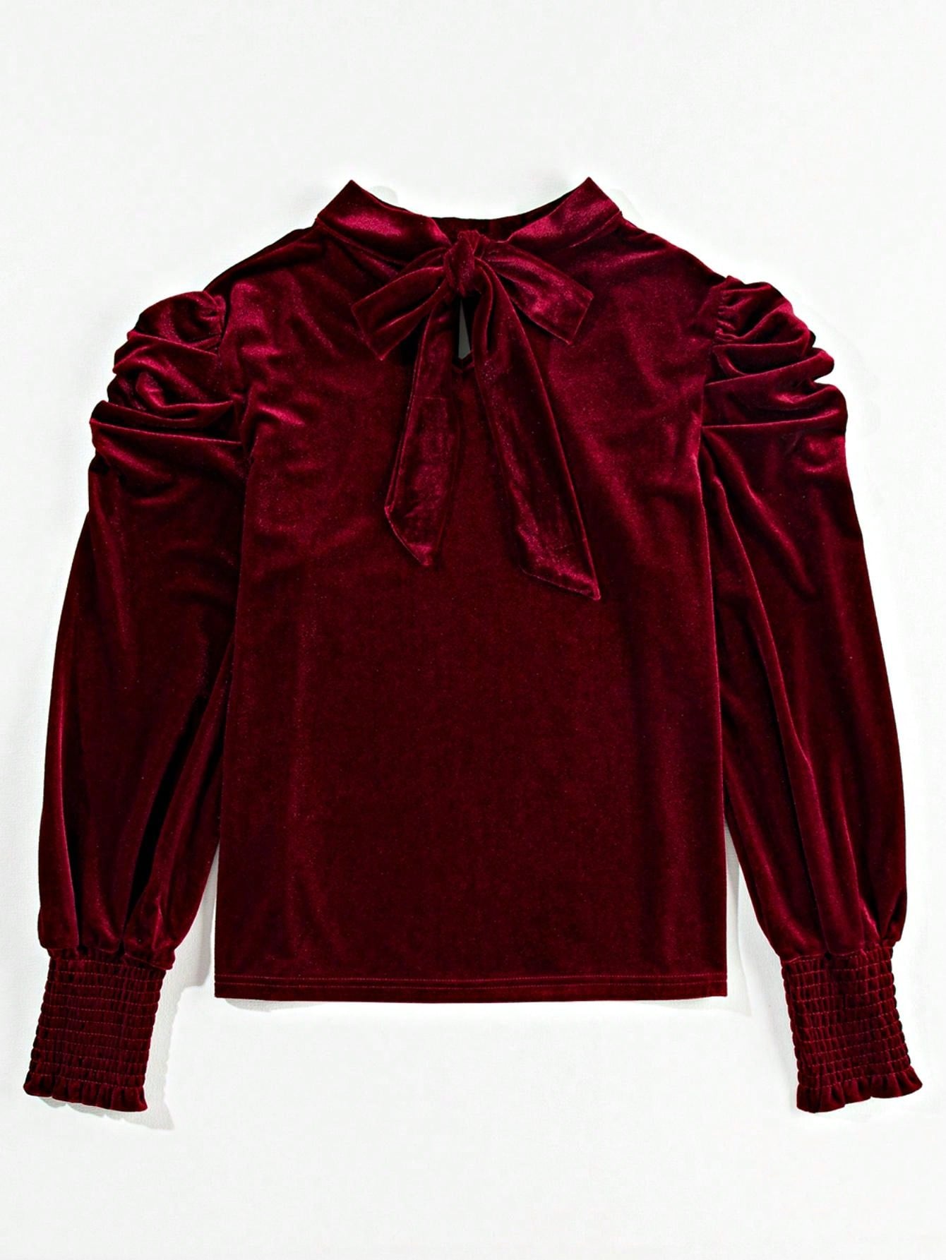 Boho Retro Vintage 60's Velvet Velour Red Grey Charcoal Drop Sleeve Balloon Puff Loose Party Shirt Blouse