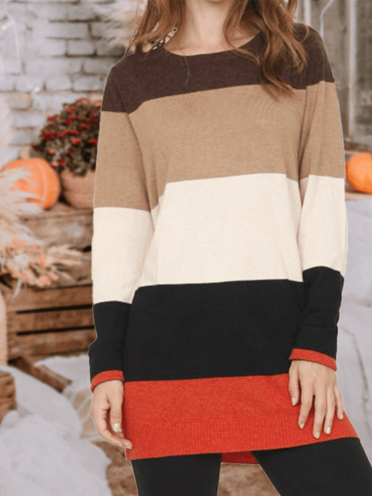 Boho Retro Vintage 90's Cashmere Rayon Blend Color Block Knit Sweater Tunic Dress