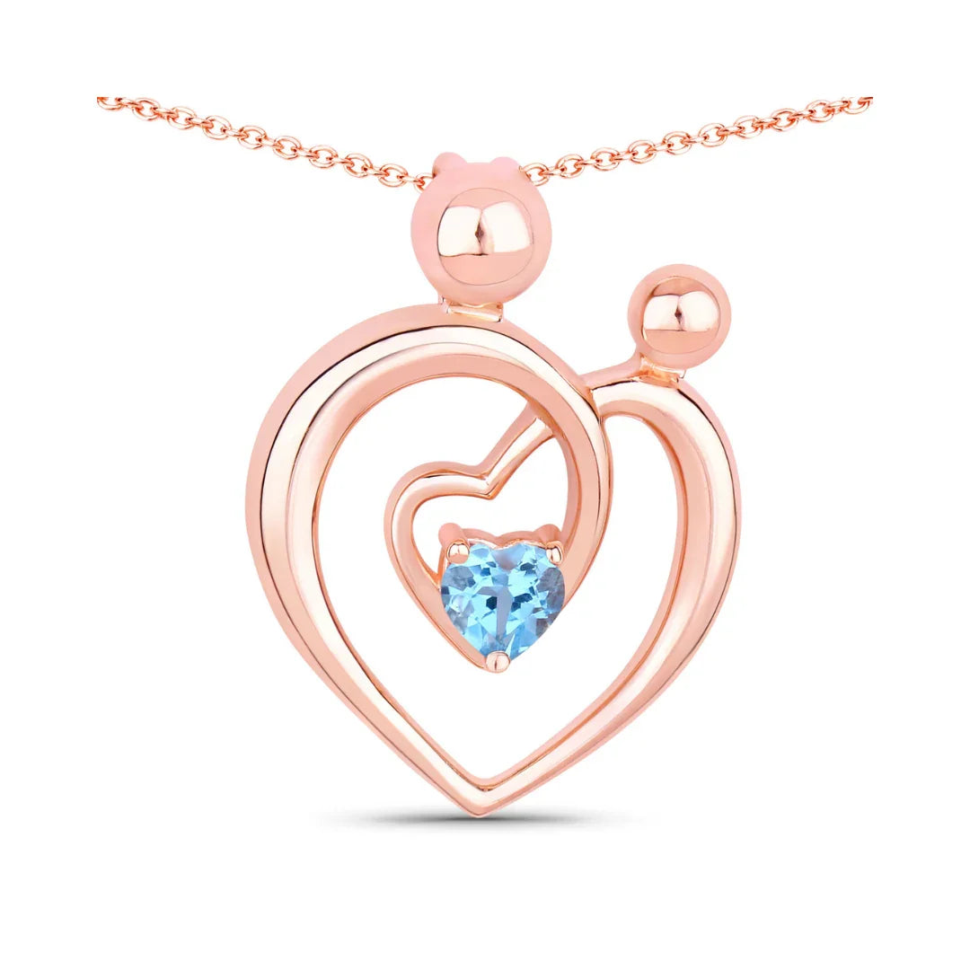 0.28 Ct Heart Swiss Blue Topaz Prong Rose Gold Plated Mom Necklace