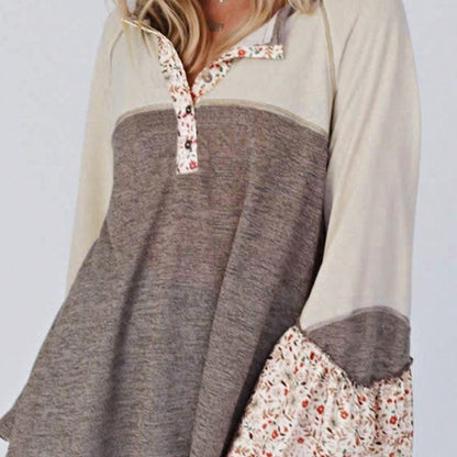 Boho Retro Vintage 90's  Khaki Beige  Viscose Waffle Tulip Petal Sleeve Knit Top Shirt Blouse