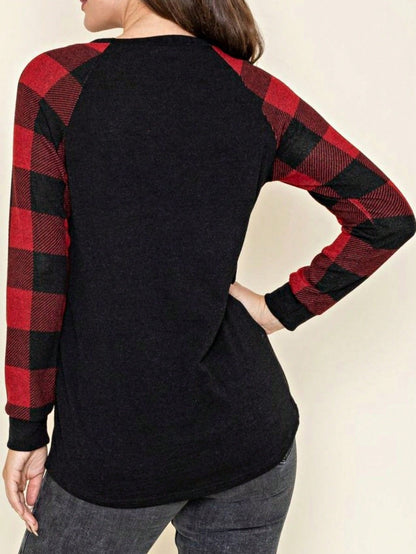 Boho Retro 90's Floral Sequin Plaid Checker Pocket Soft Stripe RaglanTunic Top Shirt Pull Over