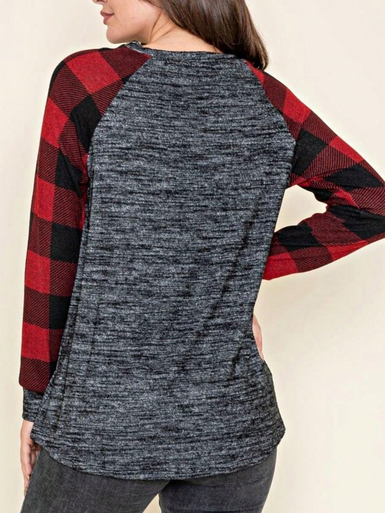 Boho Retro 90's Floral Sequin Plaid Checker Pocket Soft Stripe RaglanTunic Top Shirt Pull Over