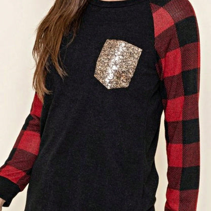 Boho Retro 90's Floral Sequin Plaid Checker Pocket Soft Stripe RaglanTunic Top Shirt Pull Over