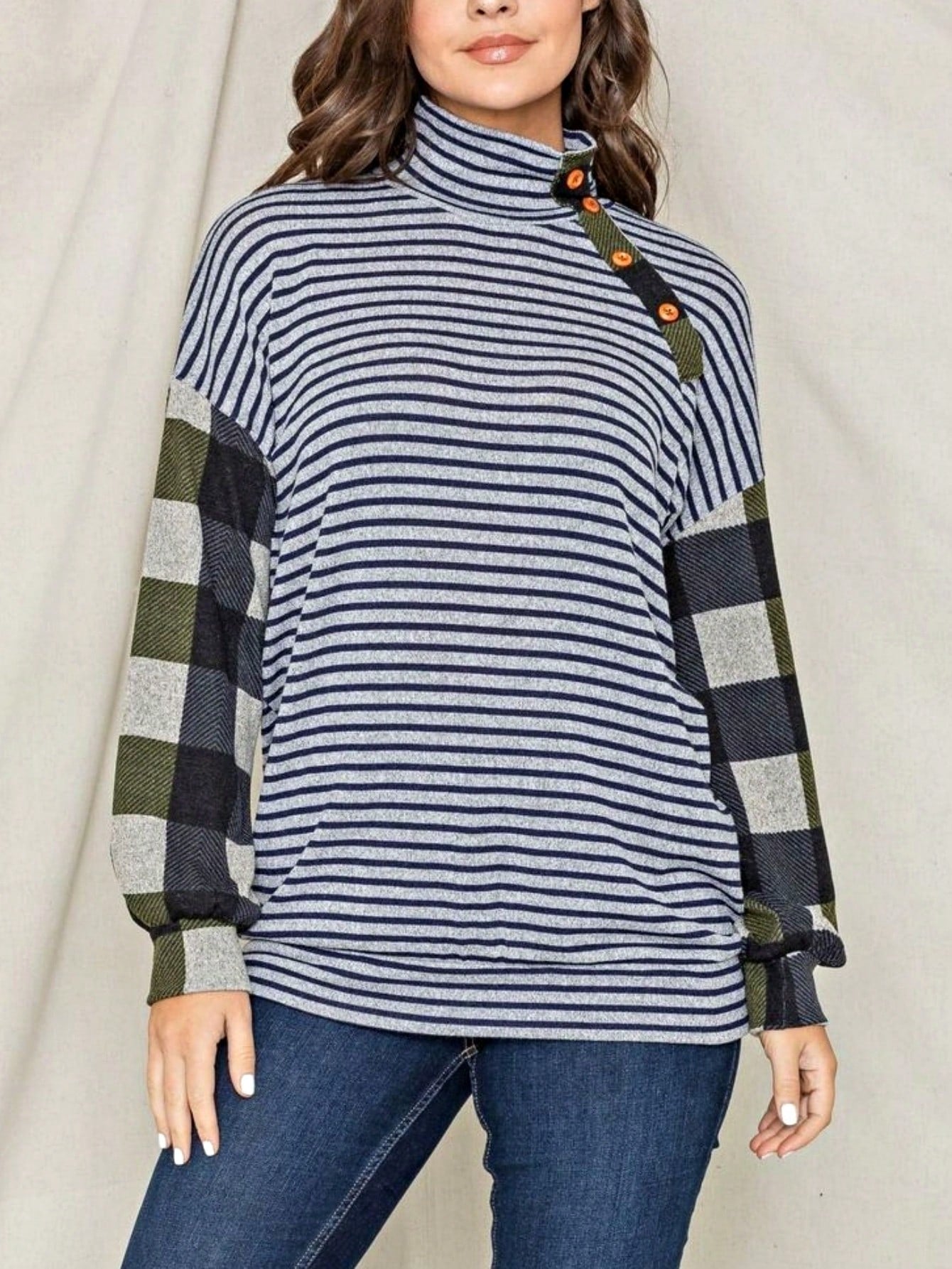 Boho Retro 90's Vintage Out Stitch Raglan Sleeve Cuff Paisley Plaid Checker Christmas Stripe Leopard  Accented Knit Top Shirt Blouse