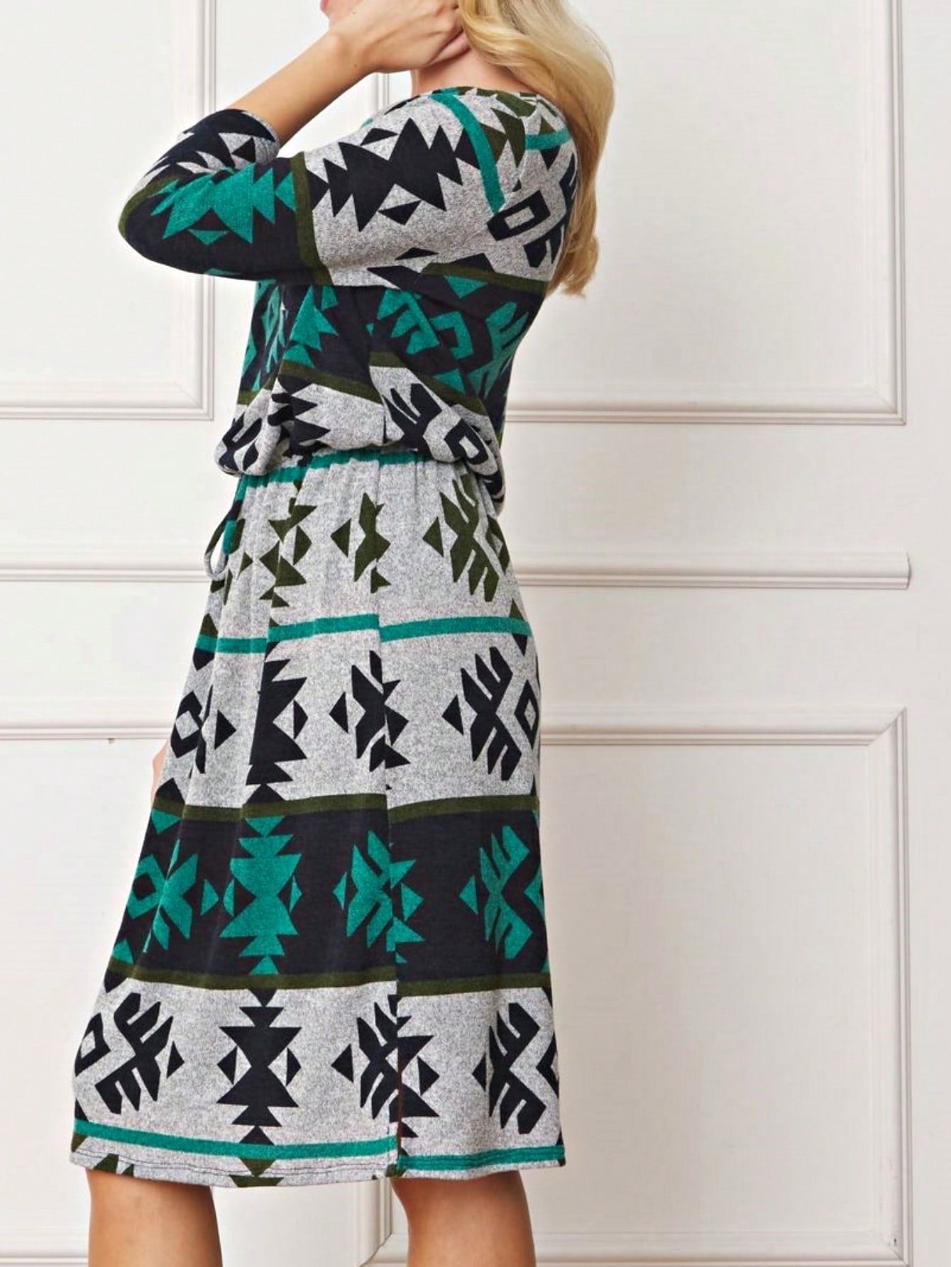 Boho Retro Black Coral  Ivory Burgundy Olive Charcoal  Half  Long Balloon Sleeve Ruffle Bell  Tiered Patch Work Flower Tiered Knit Dress