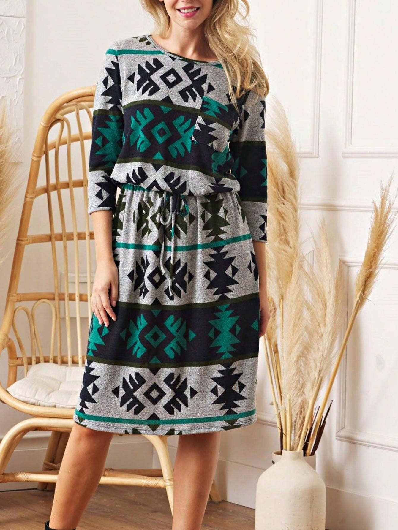 Boho Retro Black Coral  Ivory Burgundy Olive Charcoal  Half  Long Balloon Sleeve Ruffle Bell  Tiered Patch Work Flower Tiered Knit Dress