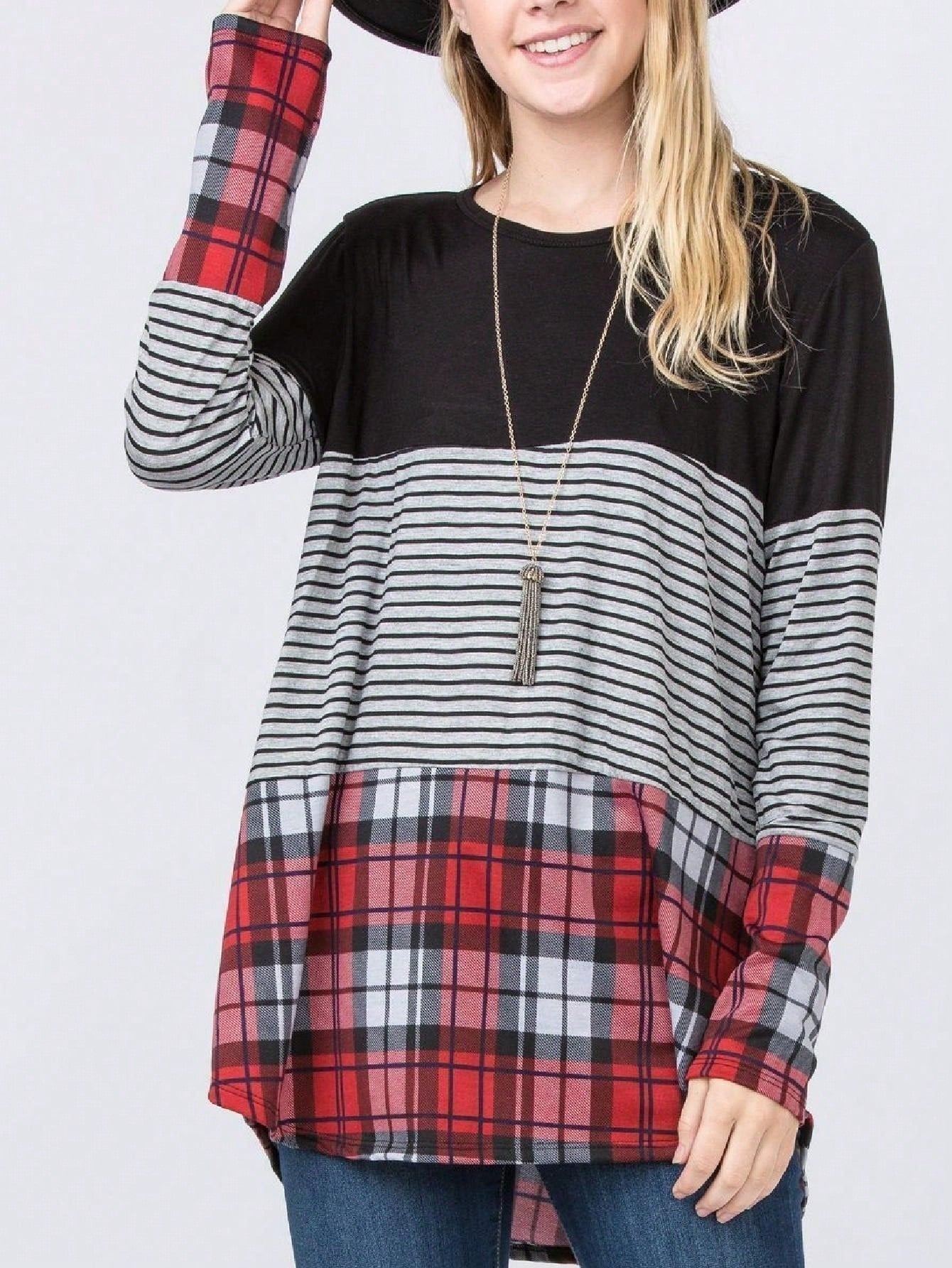 Boho Retro Rayon Color Block Pocket Soft Top Shirt Blouse Tunic | Small-3 XL