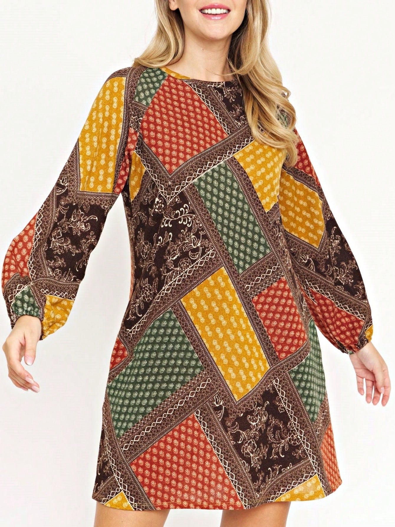 Summer Boho Retro Ditsy Floral  Notch Neck Bubble Sleeve Y2K Tiered Color Block Dress|  Small -3 XL