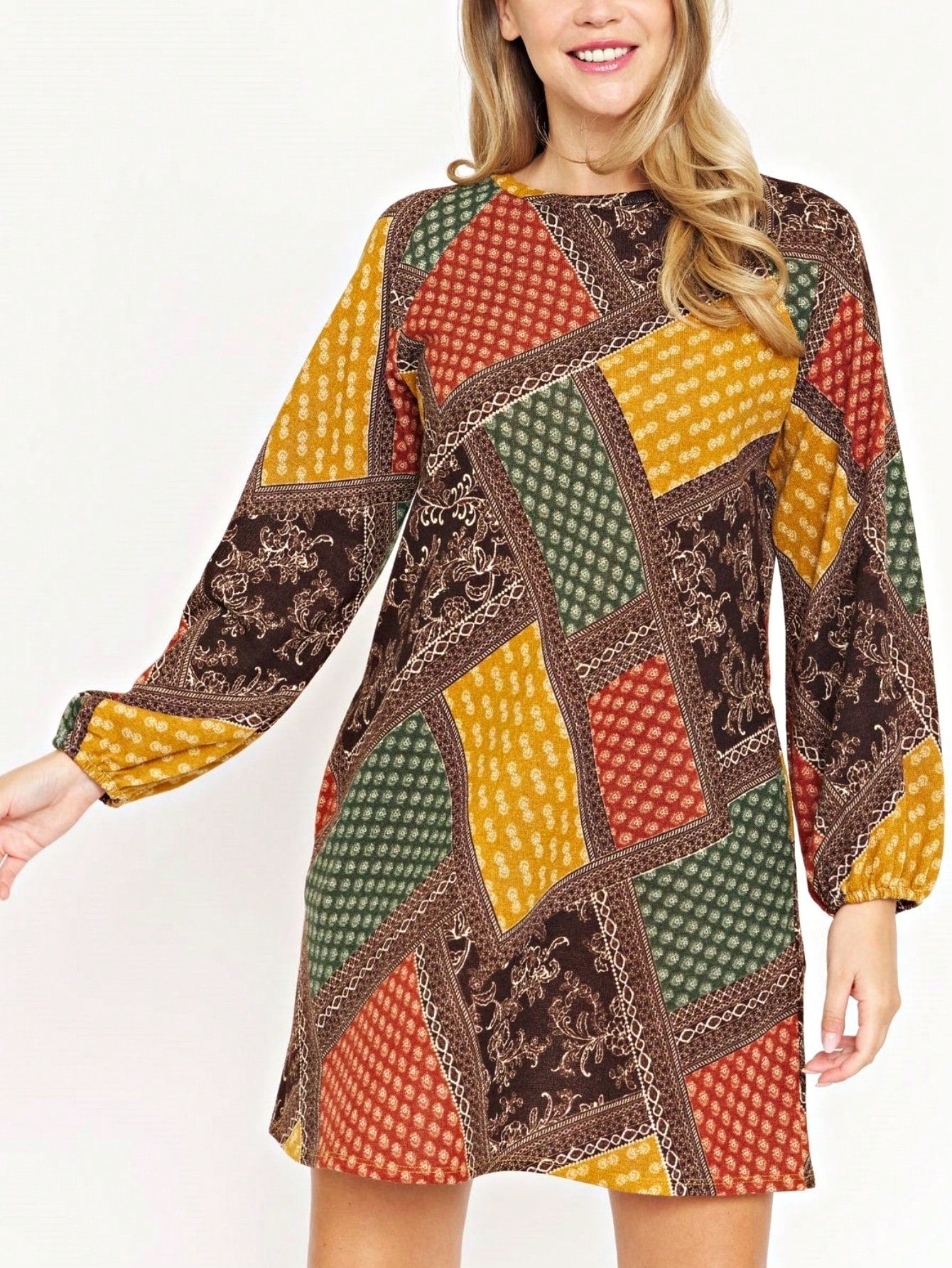 Summer Boho Retro Ditsy Floral  Notch Neck Bubble Sleeve Y2K Tiered Color Block Dress|  Small -3 XL