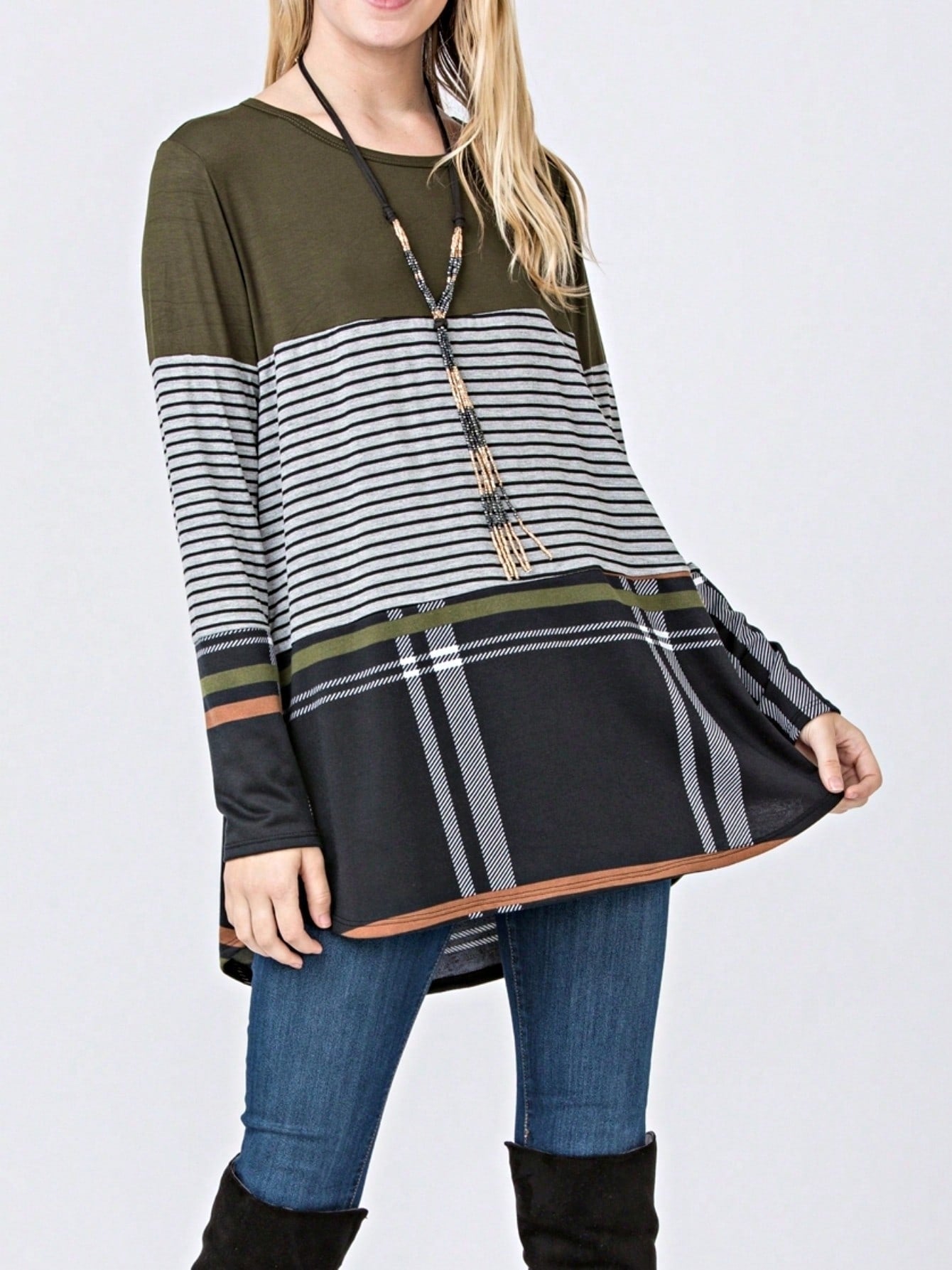Boho Retro Rayon Color Block Pocket Soft Top Shirt Blouse Tunic | Small-3 XL
