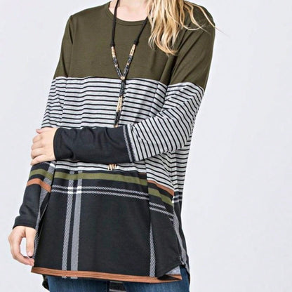Boho Retro Rayon Color Block Pocket Soft Top Shirt Blouse Tunic | Small-3 XL