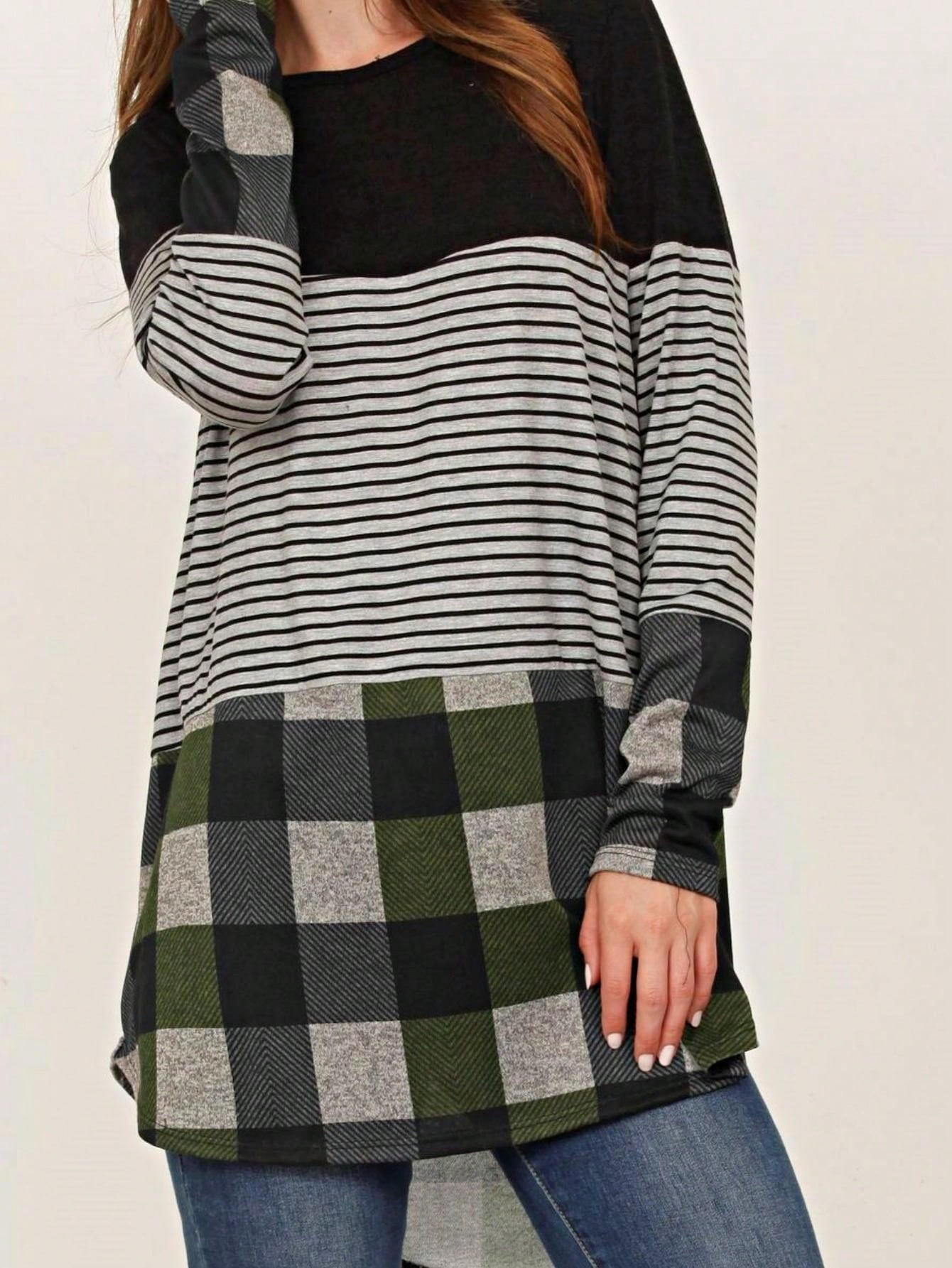 Boho Retro Rayon Color Block Pocket Soft Top Shirt Blouse Tunic | Small-3 XL