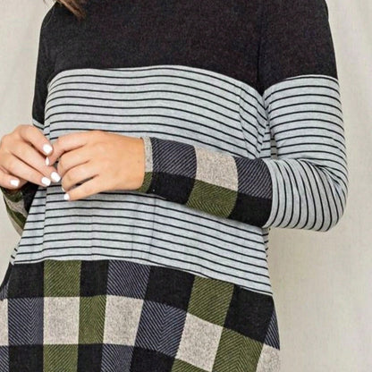 Boho Retro Rayon Color Block Pocket Soft Top Shirt Blouse Tunic | Small-3 XL