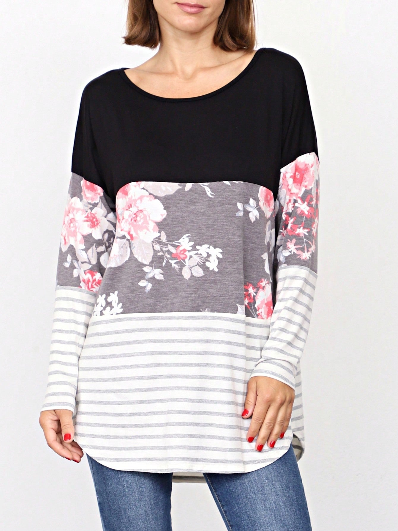 Boho Retro Rayon Color Block Pocket Soft Top Shirt Blouse Tunic | Small-3 XL