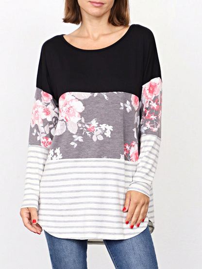 Boho Retro Rayon Color Block Pocket Soft Top Shirt Blouse Tunic | Small-3 XL