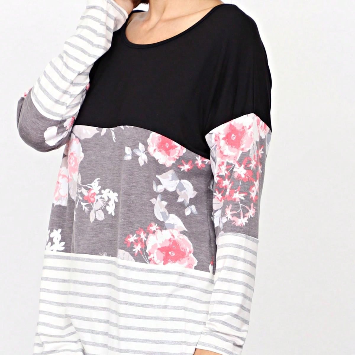Boho Retro Rayon Color Block Pocket Soft Top Shirt Blouse Tunic | Small-3 XL