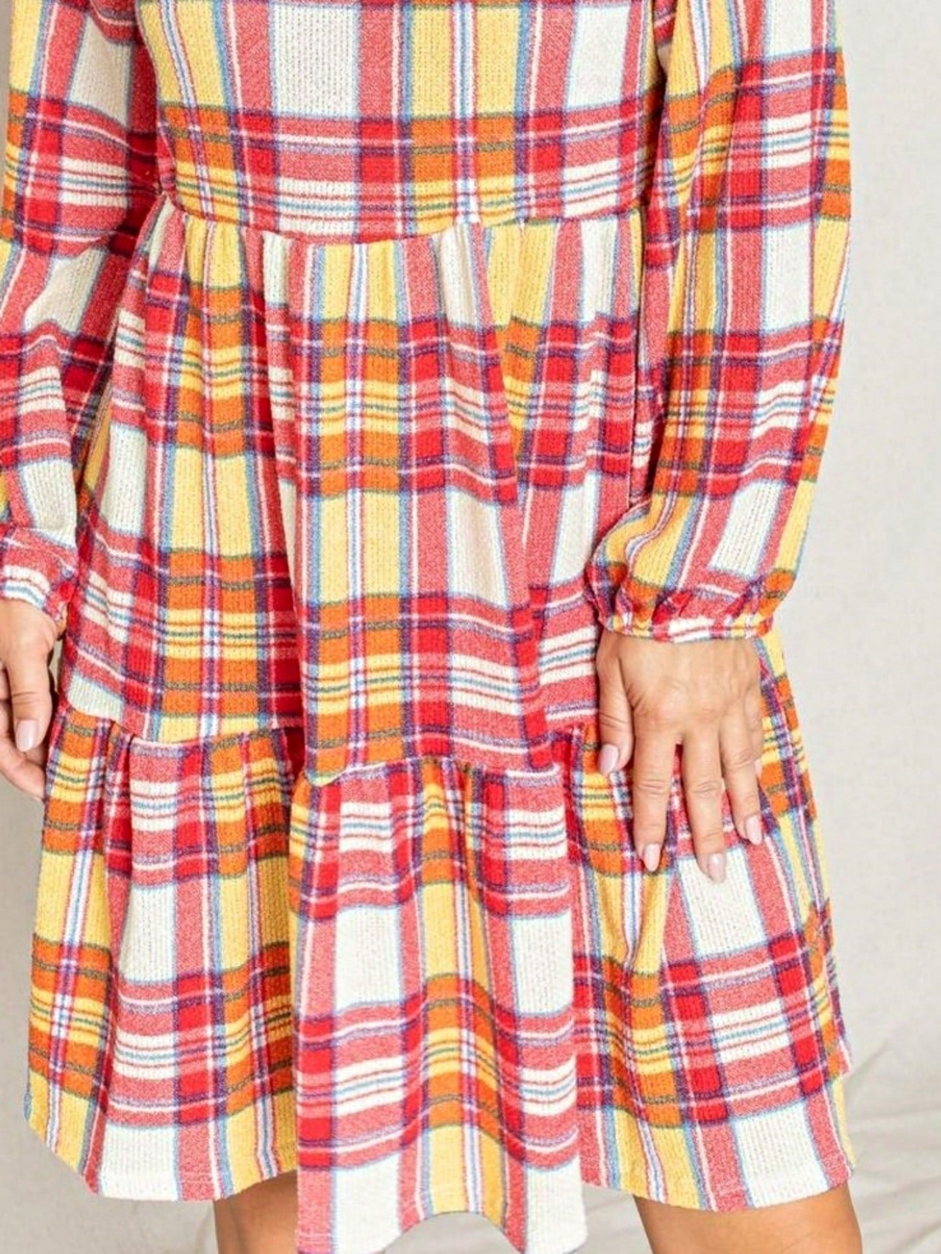 orange and black plaid dress Black & Orange Plaid Pleated Lace-Up Dress Plus Size