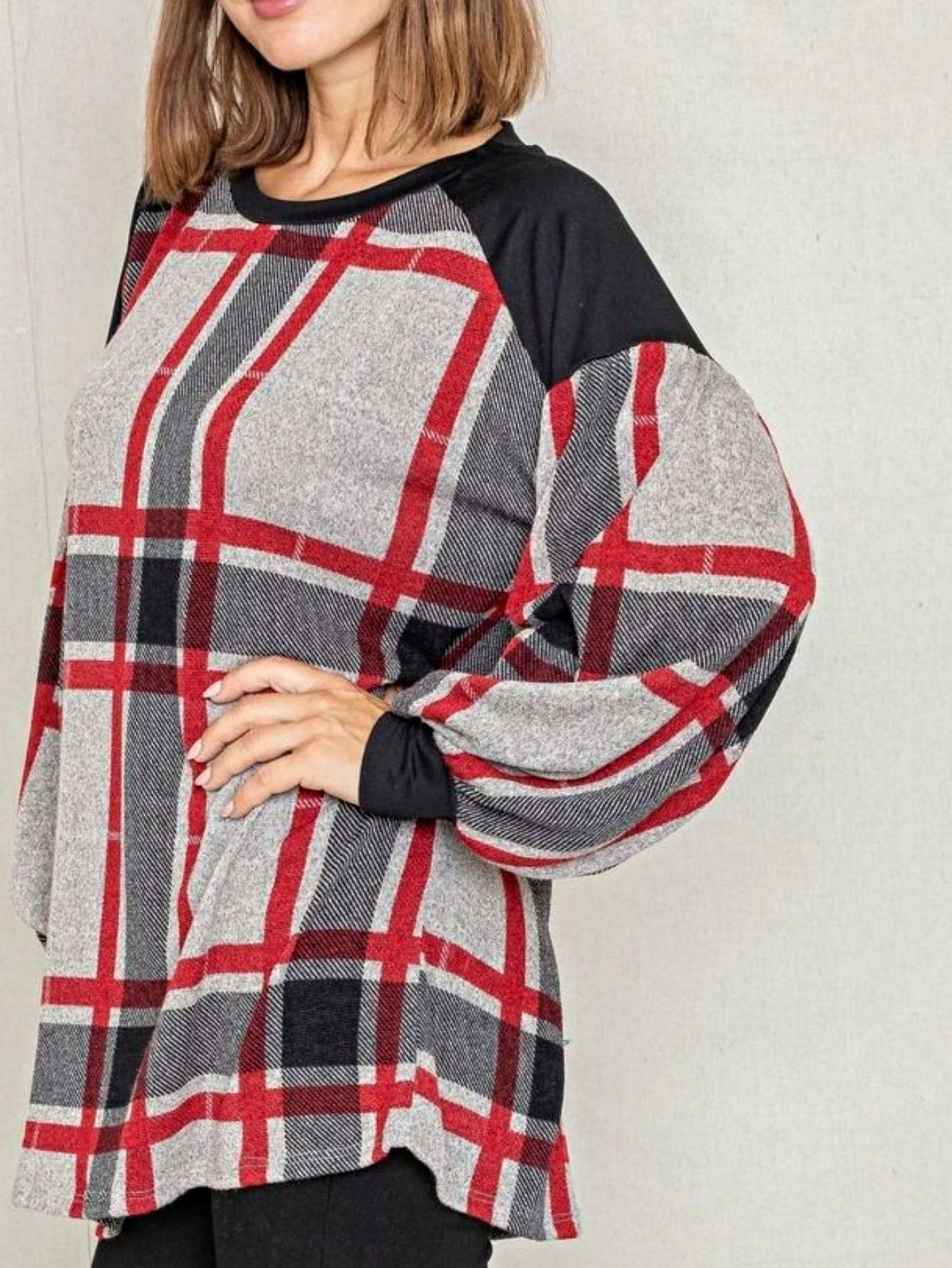 Boho Retro 90's Floral Sequin Plaid Checker Pocket Soft Stripe RaglanTunic Top Shirt Pull Over