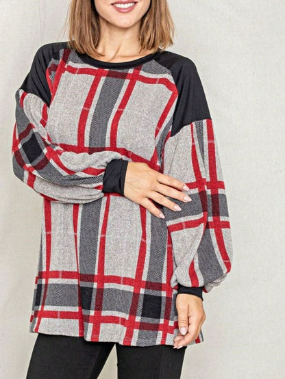 Boho Retro 90's Floral Sequin Plaid Checker Pocket Soft Stripe RaglanTunic Top Shirt Pull Over