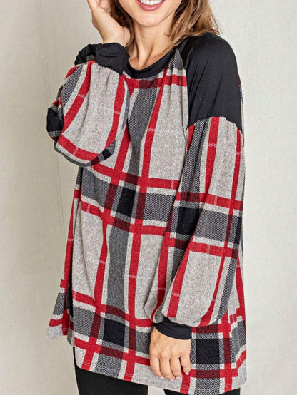 Boho Retro 90's Floral Sequin Plaid Checker Pocket Soft Stripe RaglanTunic Top Shirt Pull Over