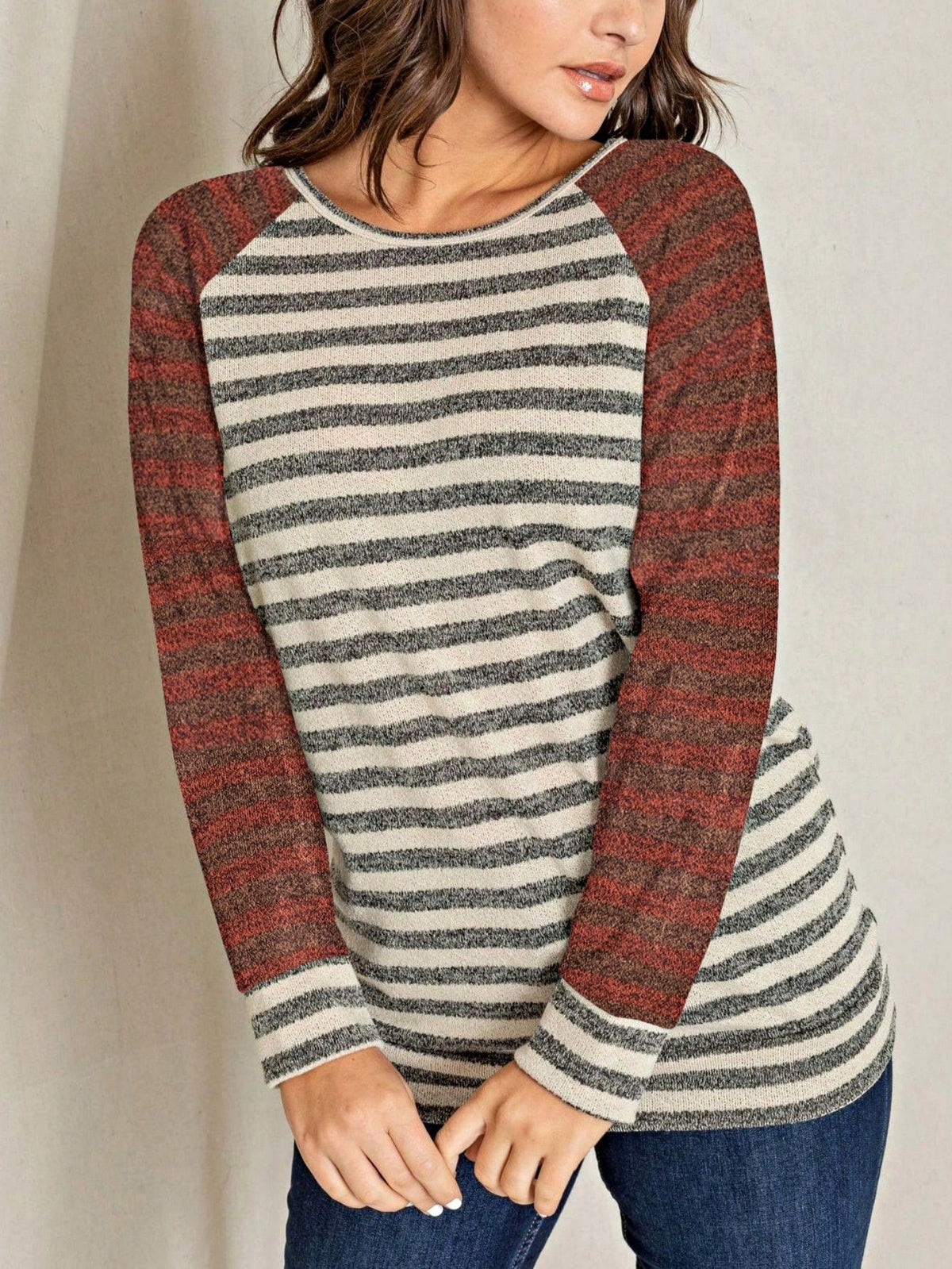 Boho Retro 90's Floral Sequin Plaid Checker Pocket Soft Stripe RaglanTunic Top Shirt Pull Over