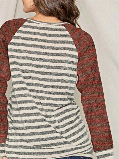 Boho Retro 90's Floral Sequin Plaid Checker Pocket Soft Stripe RaglanTunic Top Shirt Pull Over