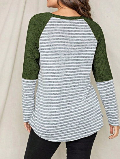 Boho Retro 90's Floral Sequin Plaid Checker Pocket Soft Stripe RaglanTunic Top Shirt Pull Over