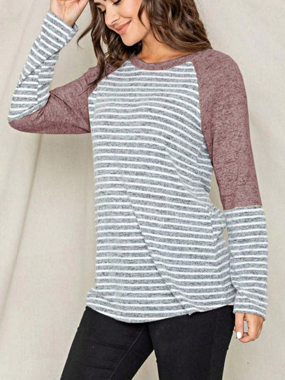 Boho Retro 90's Floral Sequin Plaid Checker Pocket Soft Stripe RaglanTunic Top Shirt Pull Over