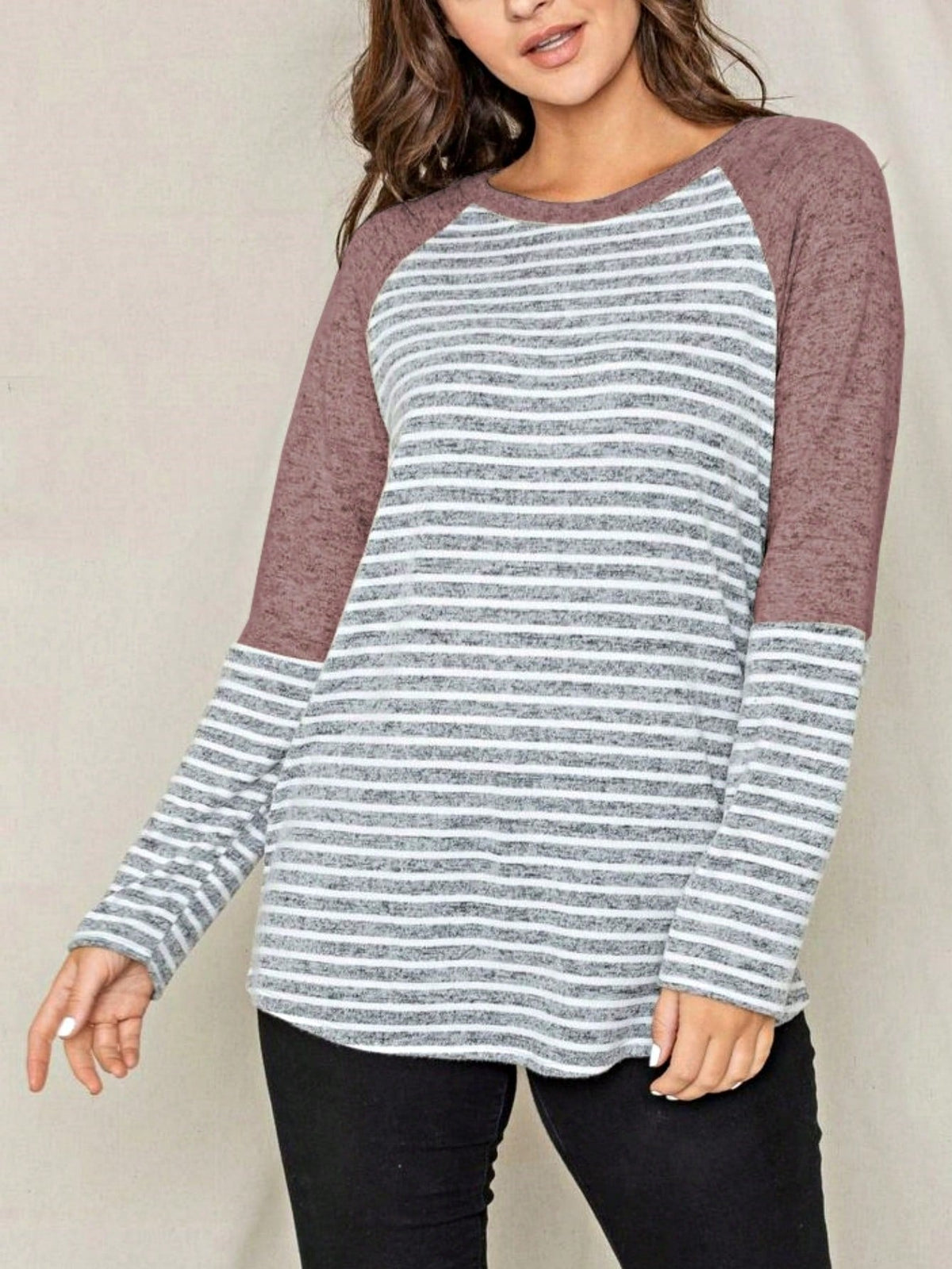 Boho Retro 90's Floral Sequin Plaid Checker Pocket Soft Stripe RaglanTunic Top Shirt Pull Over