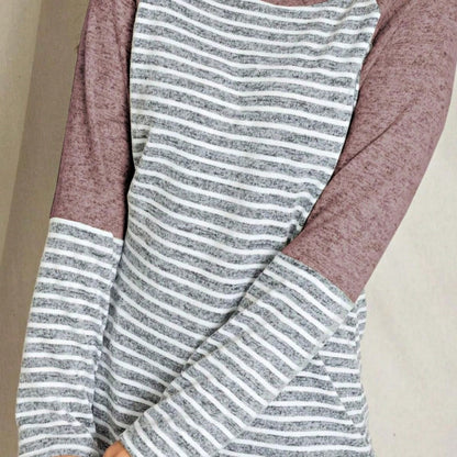 Boho Retro 90's Floral Sequin Plaid Checker Pocket Soft Stripe RaglanTunic Top Shirt Pull Over