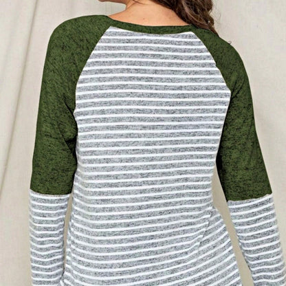 Boho Retro 90's Floral Sequin Plaid Checker Pocket Soft Stripe RaglanTunic Top Shirt Pull Over