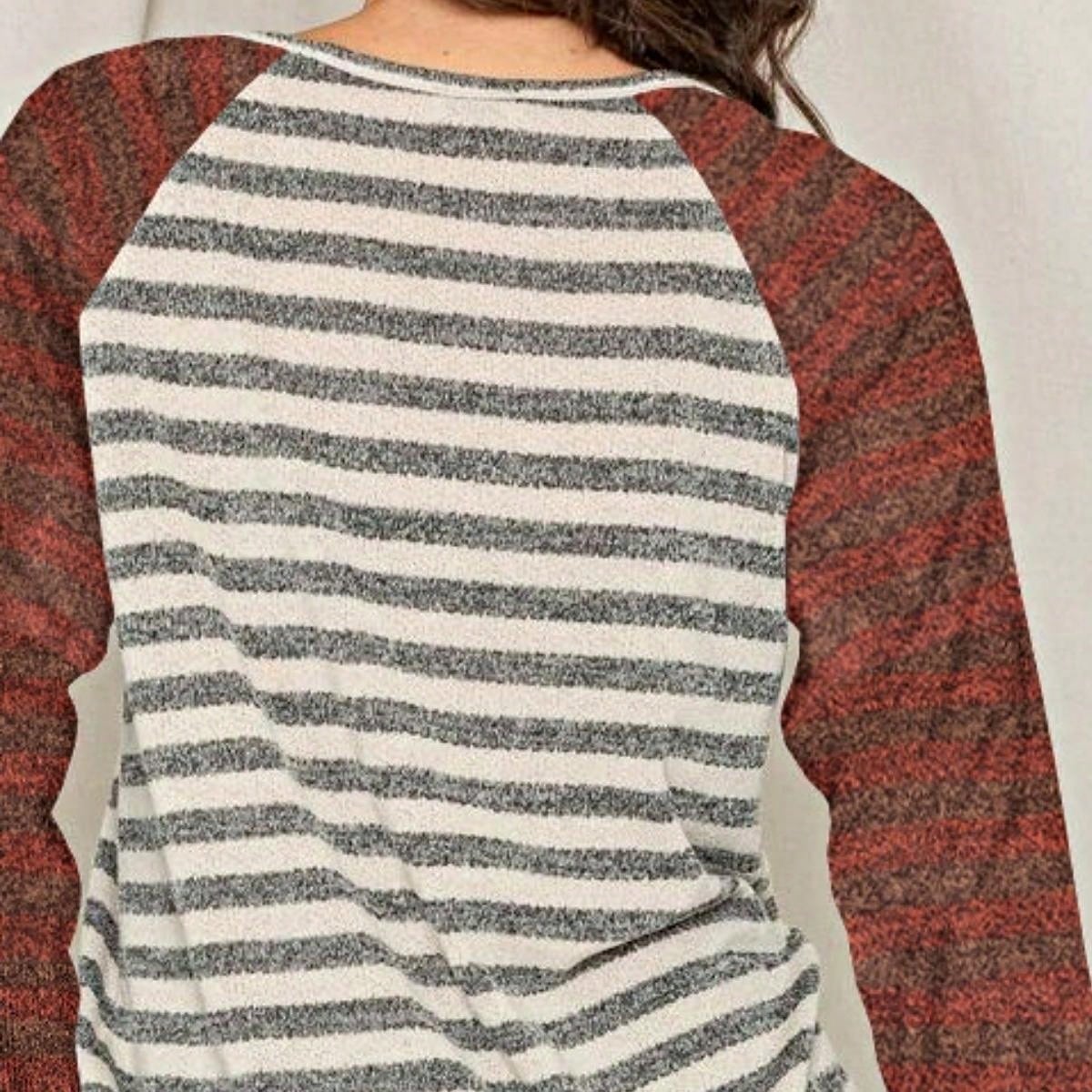 Boho Retro 90's Floral Sequin Plaid Checker Pocket Soft Stripe RaglanTunic Top Shirt Pull Over