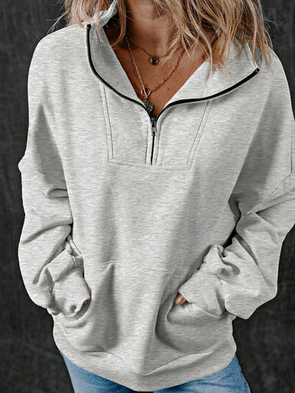 Boho Retro Vintage 90's Cotton  Solid Kangaroo Front Pocket Long Sleeve Zip Up Top Sweatshirt Hoodie Pullover Hooded