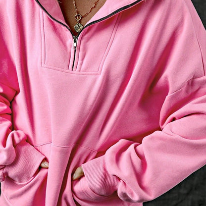 Boho Retro Vintage 90's Cotton  Solid Kangaroo Front Pocket Long Sleeve Zip Up Top Sweatshirt Hoodie Pullover Hooded