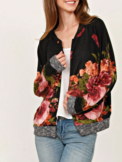 Boho Vintage 90s Vibe Tie Dye Retro Solid Floral Black Long Sleeve Bomber Cardigan Zip Up Yellow Pink Patchwork Multi Print Jacket
