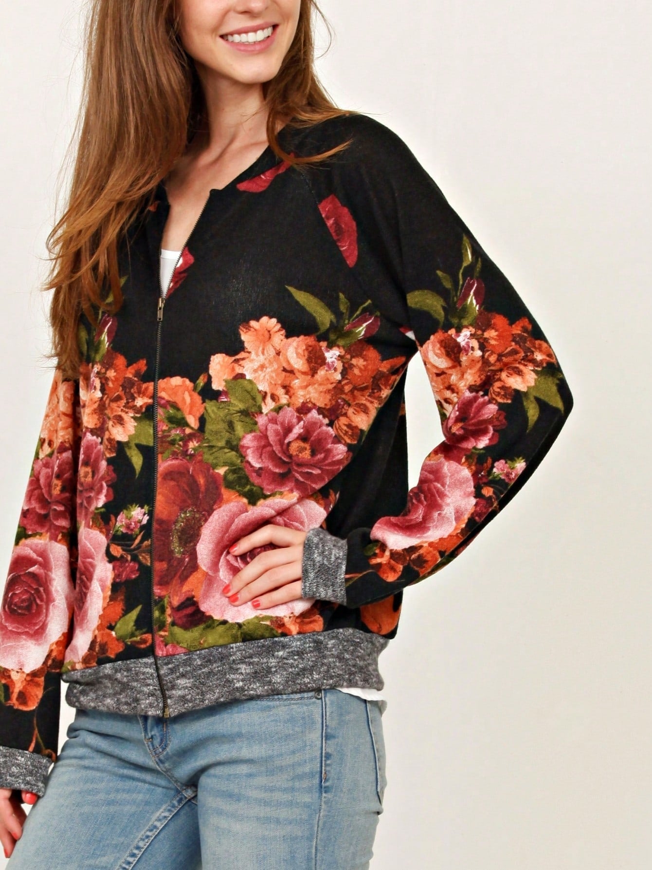 Boho Vintage 90s Vibe Tie Dye Retro Solid Floral Black Long Sleeve Bomber Cardigan Zip Up Yellow Pink Patchwork Multi Print Jacket