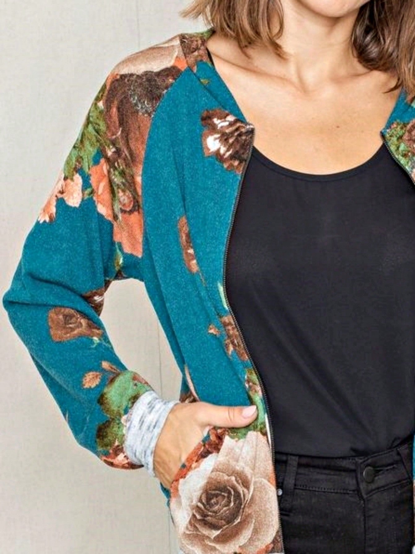 Boho Vintage 90s Vibe Tie Dye Retro Solid Floral Black Long Sleeve Bomber Cardigan Zip Up Yellow Pink Patchwork Multi Print Jacket