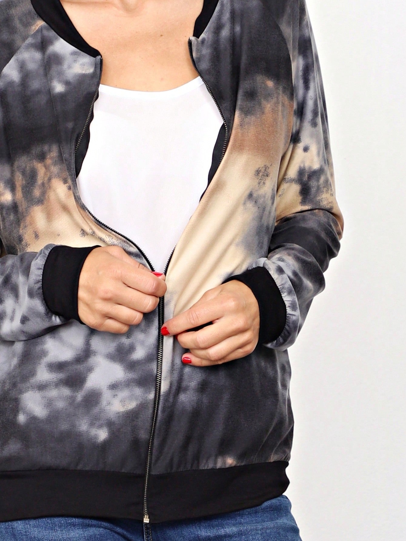 Boho Vintage 90s Vibe Tie Dye Retro Solid Floral Black Long Sleeve Bomber Cardigan Zip Up Yellow Pink Patchwork Multi Print Jacket