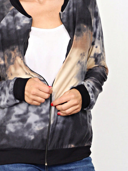 Boho Vintage 90s Vibe Tie Dye Retro Solid Floral Black Long Sleeve Bomber Cardigan Zip Up Yellow Pink Patchwork Multi Print Jacket