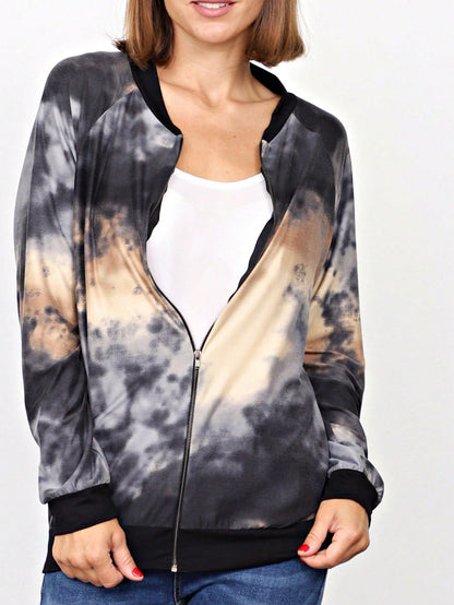 Boho Vintage 90s Vibe Tie Dye Retro Solid Floral Black Long Sleeve Bomber Cardigan Zip Up Yellow Pink Patchwork Multi Print Jacket