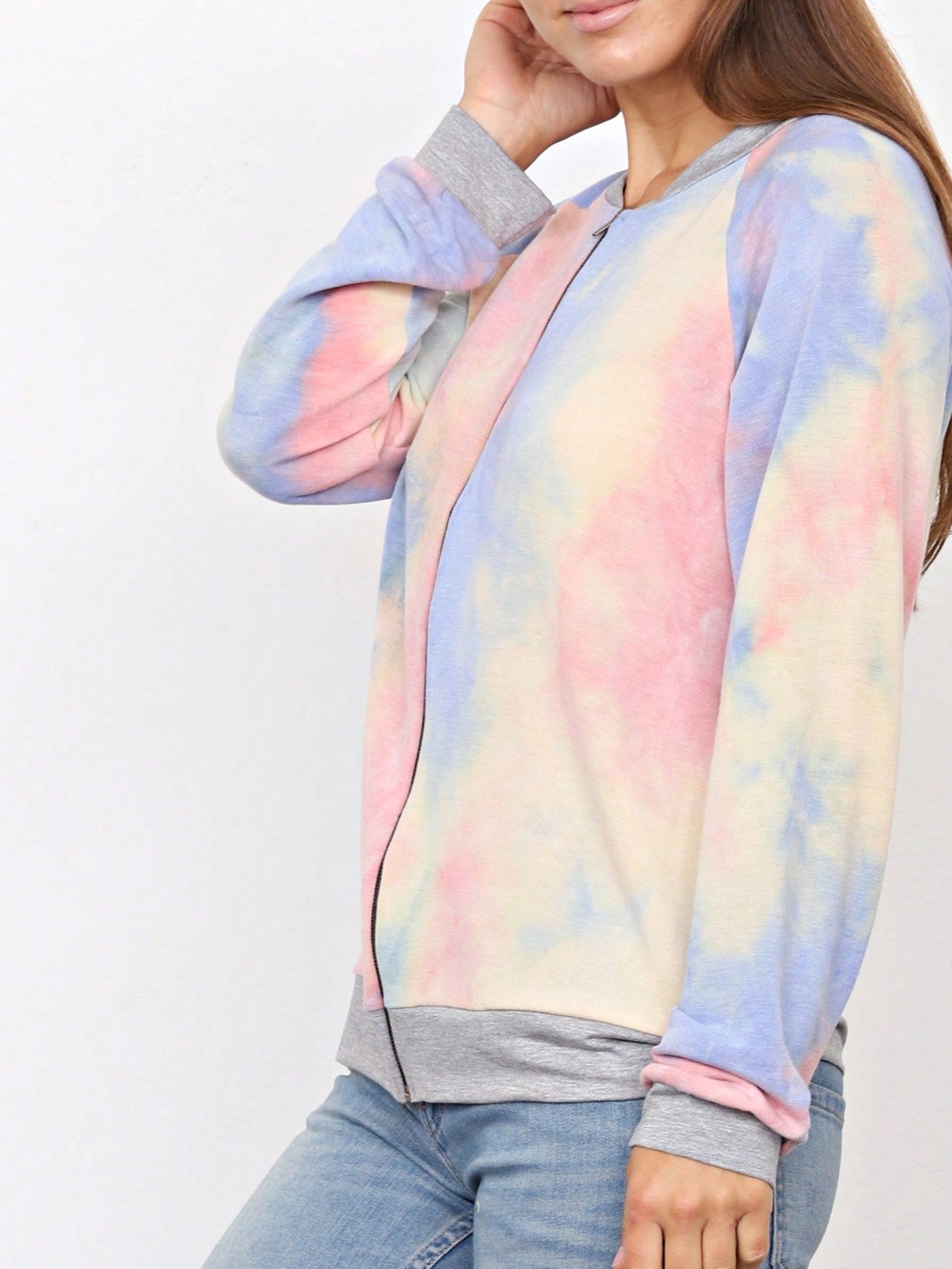 Boho Vintage 90s Vibe Tie Dye Retro Solid Floral Black Long Sleeve Bomber Cardigan Zip Up Yellow Pink Patchwork Multi Print Jacket