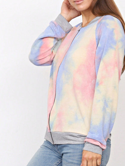 Boho Vintage 90s Vibe Tie Dye Retro Solid Floral Black Long Sleeve Bomber Cardigan Zip Up Yellow Pink Patchwork Multi Print Jacket