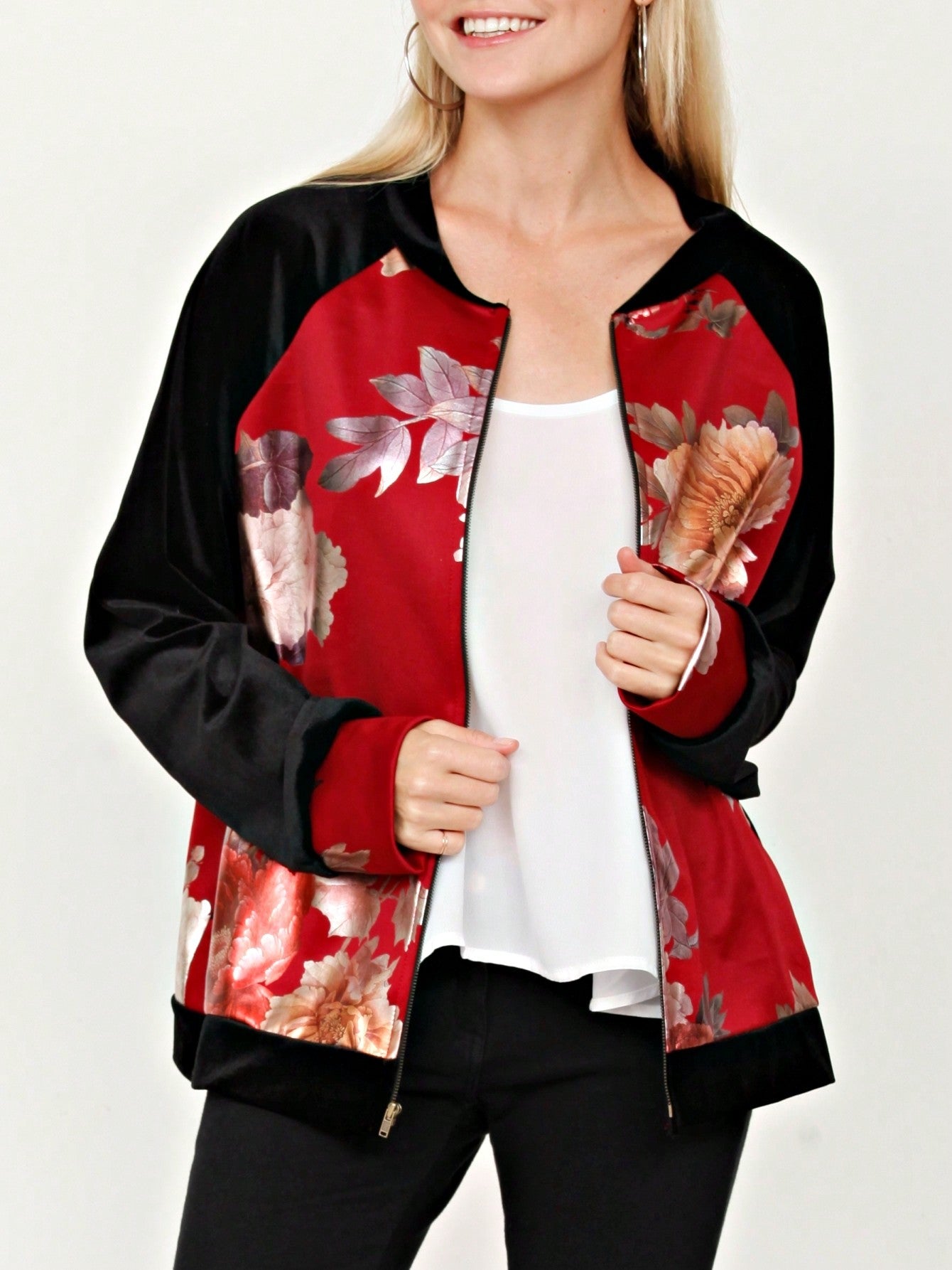 Boho Vintage 90s Vibe Tie Dye Retro Solid Floral Black Long Sleeve Bomber Cardigan Zip Up Yellow Pink Patchwork Multi Print Jacket