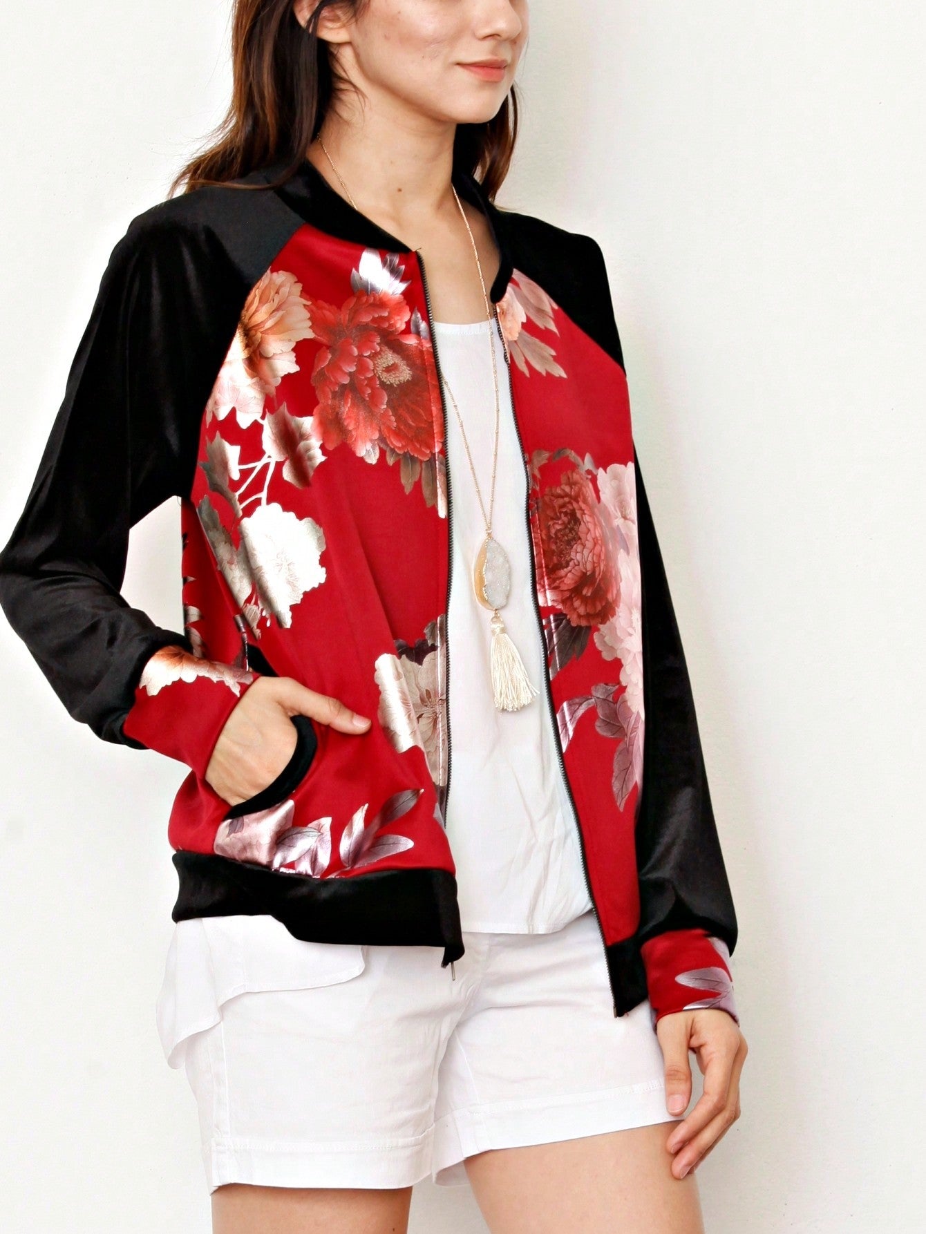 Boho Vintage 90s Vibe Tie Dye Retro Solid Floral Black Long Sleeve Bomber Cardigan Zip Up Yellow Pink Patchwork Multi Print Jacket