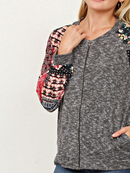 Boho Vintage 90s Vibe Tie Dye Retro Solid Floral Black Long Sleeve Bomber Cardigan Zip Up Yellow Pink Patchwork Multi Print Jacket