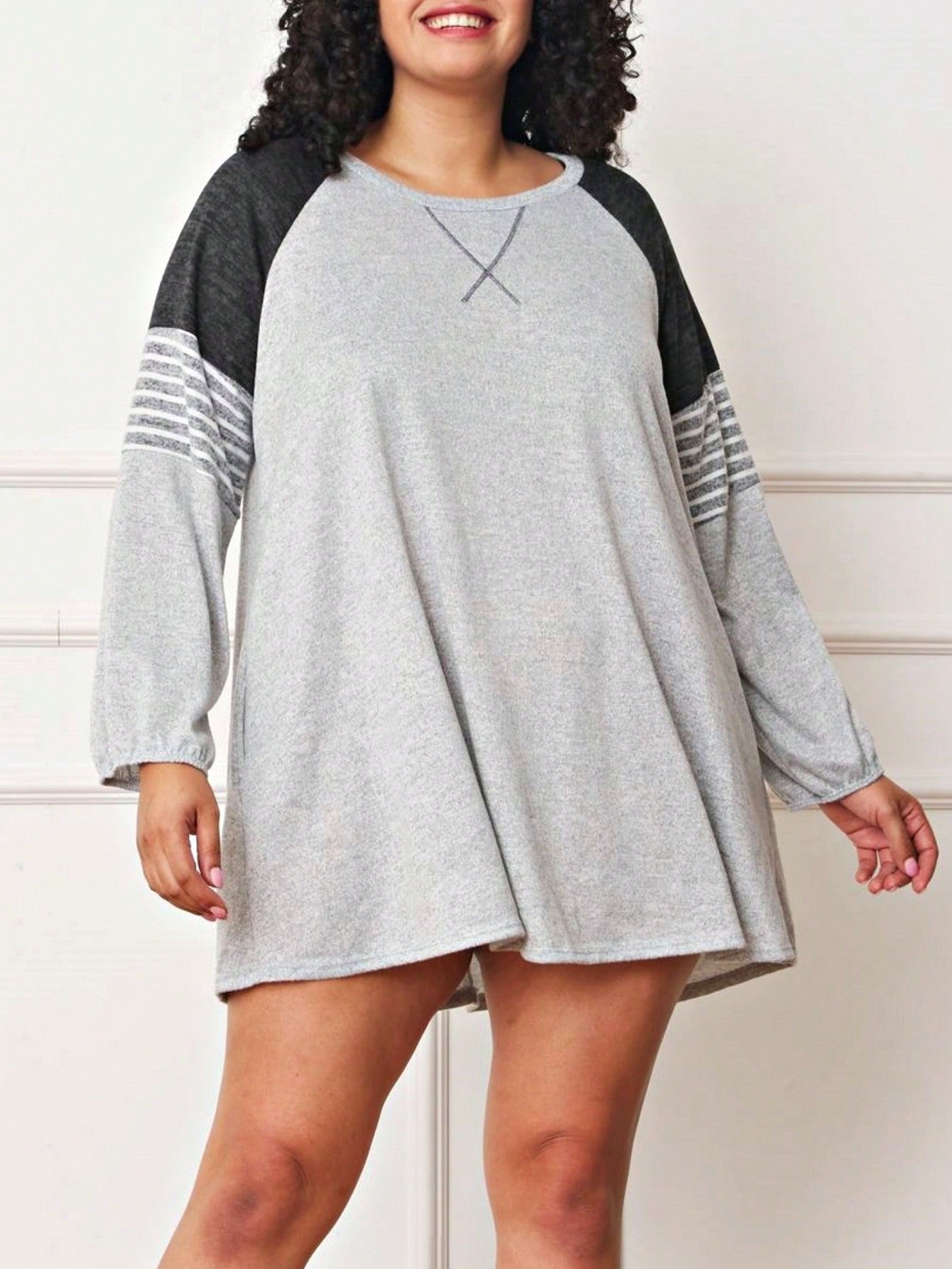 Boho Retro Light Blue Stripe Floral Aline Swing  Dress With Chest Pocket