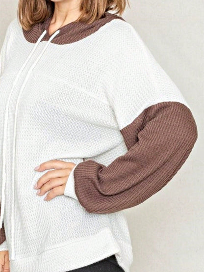 Solid Pastel 3/4 Sleeve Drop Shoulder Waffle Knit Tunic Top Band Hem Shirt