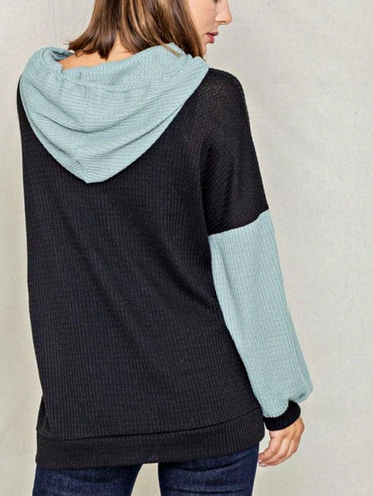 Solid Pastel 3/4 Sleeve Drop Shoulder Waffle Knit Tunic Top Band Hem Shirt