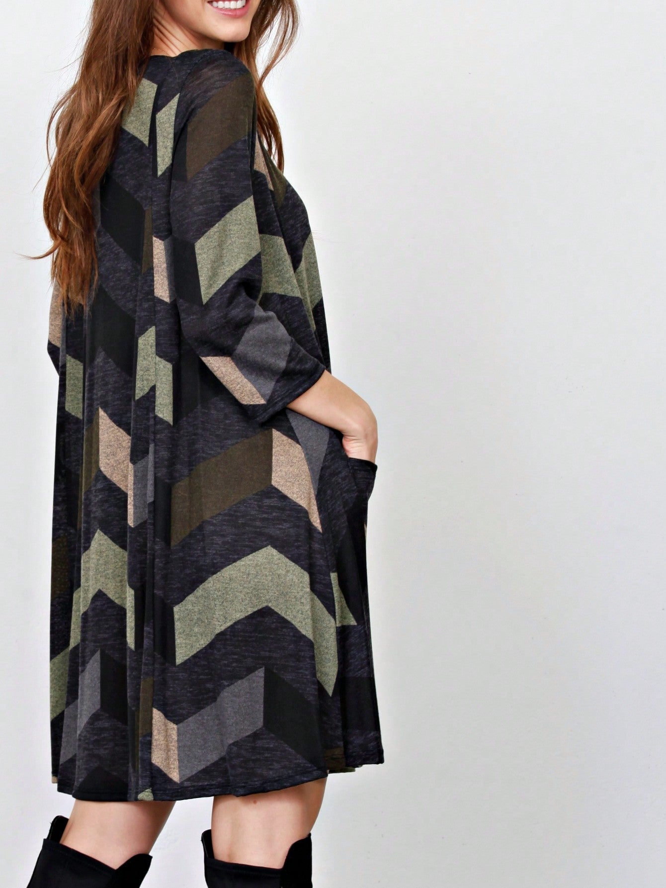 Boho Retro Half Balloon Puff Sleeve   Tunic Dress